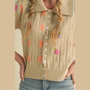 Hand Embroidered Pointelle Crop Sweater